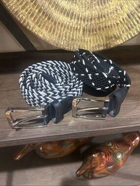Avalon Belts - set - Men's Braided Elastic Belt - Black & White